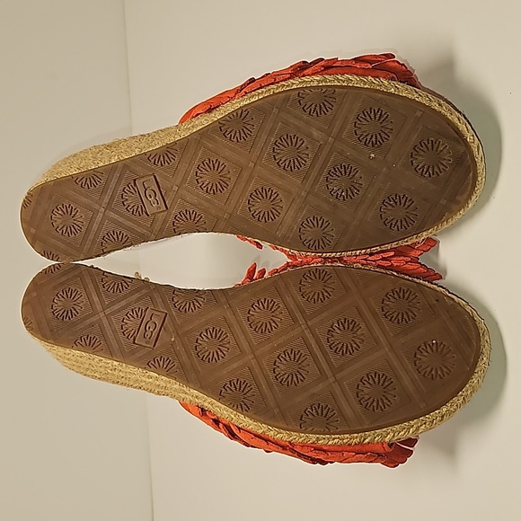 UGG Kendra Wedge Sandals Slides Espadrilles  Suede Leather Fringe Cork Orange 7 - Picture 9 of 16